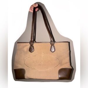 Prada Vintage Canvas Leather Tote Bag